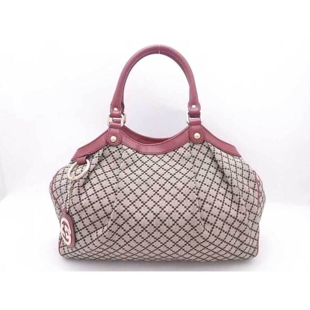 Gucci Diamante Sukey handbag canvas leather beige black Burgundy Red